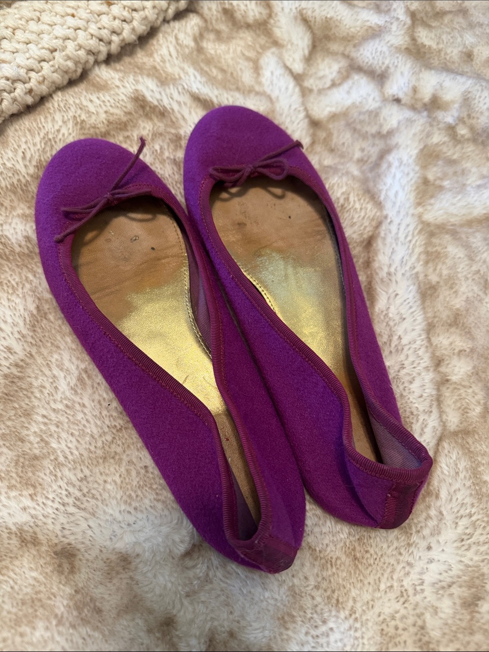J. Crew Magenta Cashmere Ballet Flats with Bow